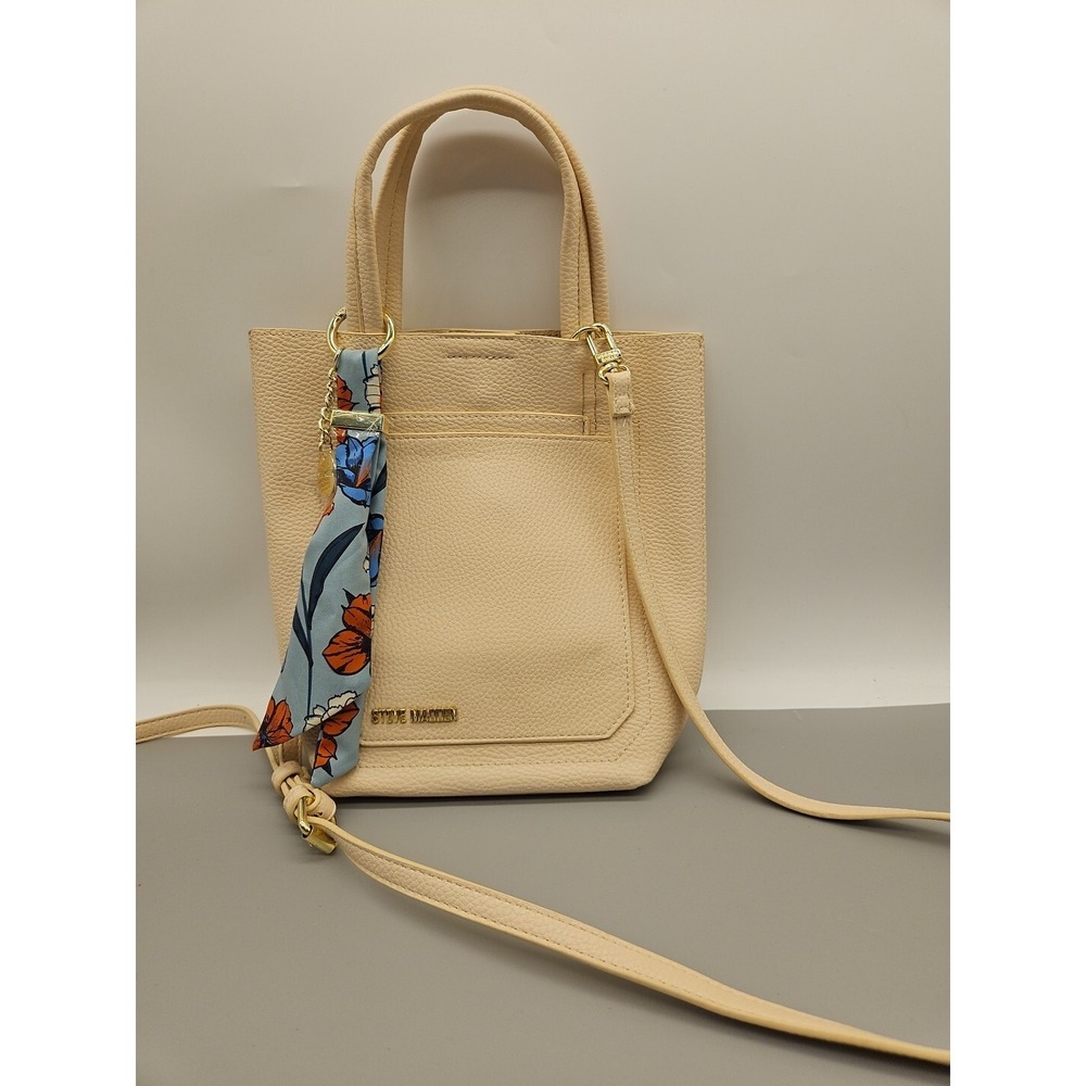 Steve Madden Crossbody Cream Gold Mini Tote With‎ Scarf Keychain